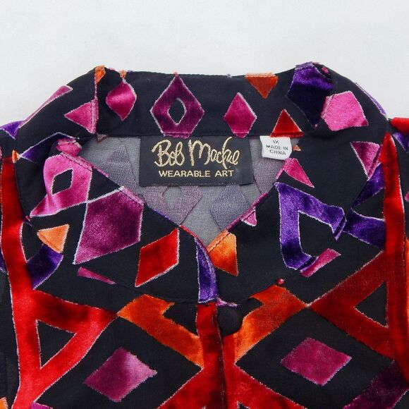 Bob Mackie Top Kimono Womens 1X Diamond Velvet Burnout Sheer Silk Blend Button - Picture 4 of 11